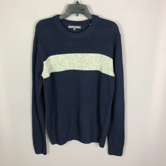 Slate and Stone Navy Gray Stripe Crew Neck Sweater Size XL - Picture 2 of 7